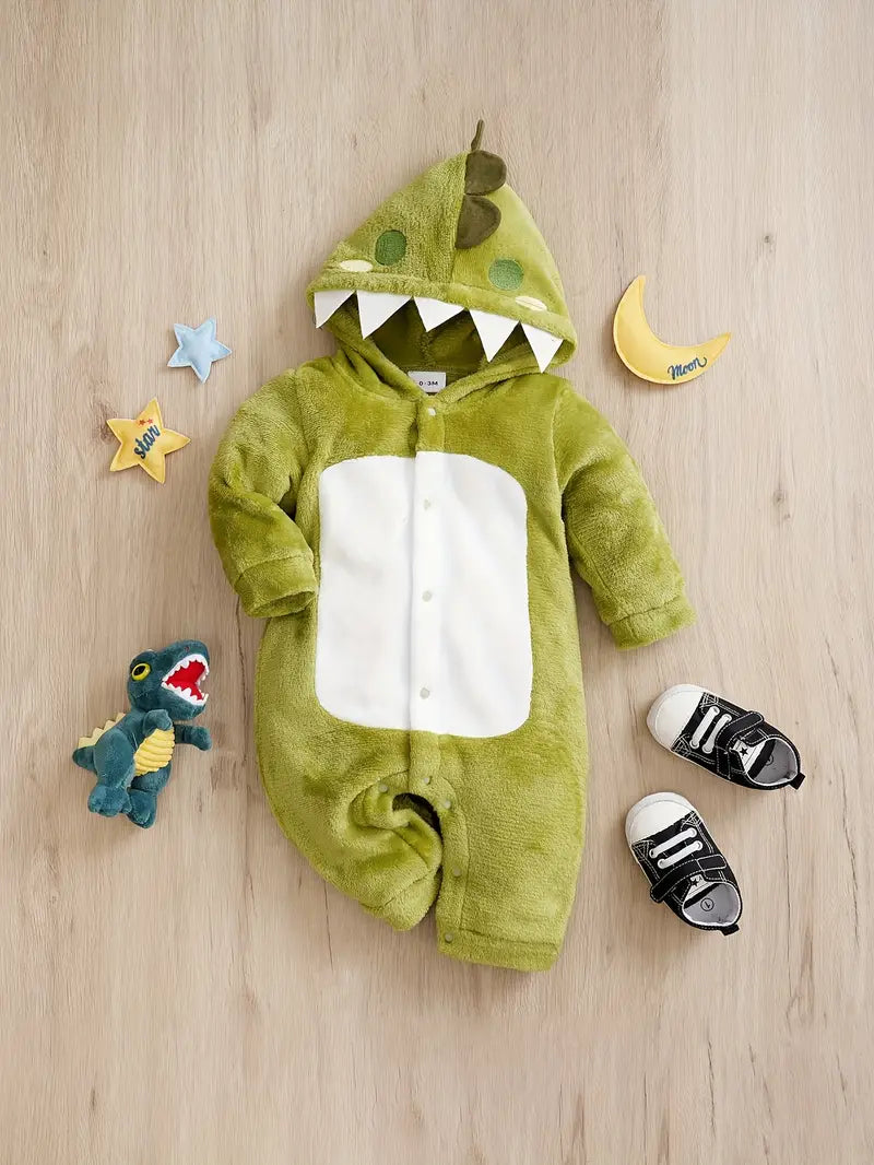 Dinosaurus Chunky Hooded Lange Mouwen Baby Bodysuit